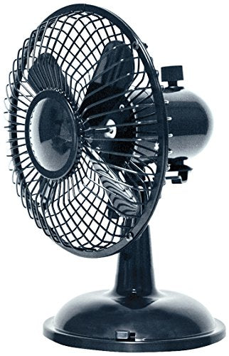 Comfort Zone 2-Speed Oscillating Desk Table Fan, Black - Battery (4xAA) or USB Powered, 180 degree oscillation or stationary mode, super mute option