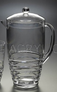 Huang Acrylic 2.5QT/ 80 Oz Wavy Ring Pitcher with Lid/ Cover (8" x 5 5/8" x 10.5")