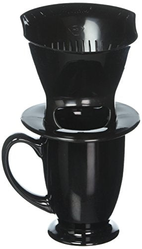Melitta Cone Pour-Over Coffee Brewer with ceramic Mug, Black