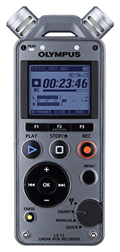 Olympus LS-12 Linear PCM Digital Voice Recorder with 2GB Internal memory and Micro Sd slot, Improved low noise and high quality microphones, Built-in Metronome and Tuner, USB Port, 50 Hours of Battery Life