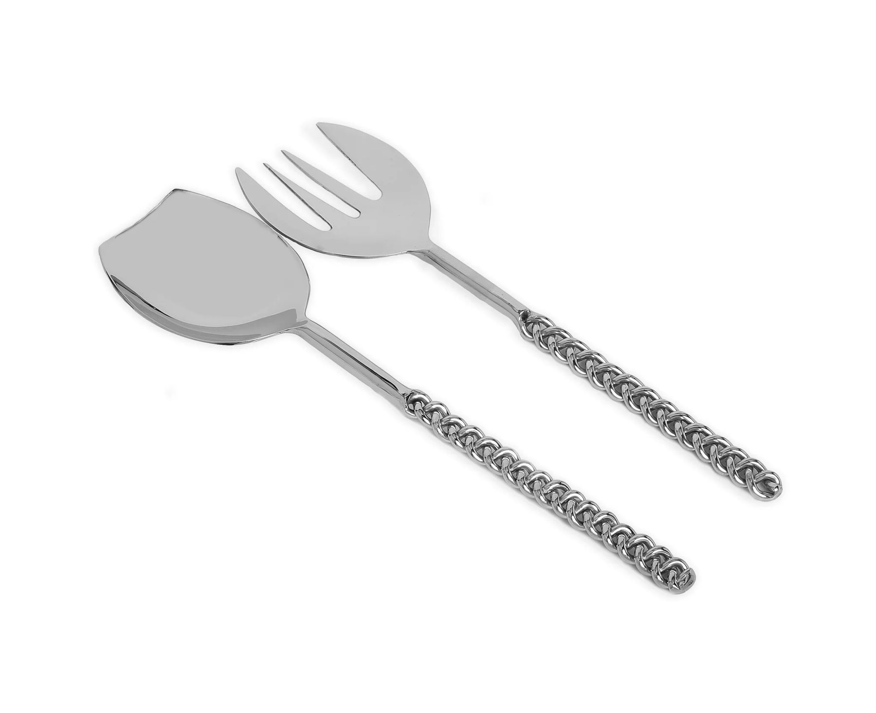 Classic Touch Set of 2 Salad Servers Stainless Steel with Silver Twisted Handles