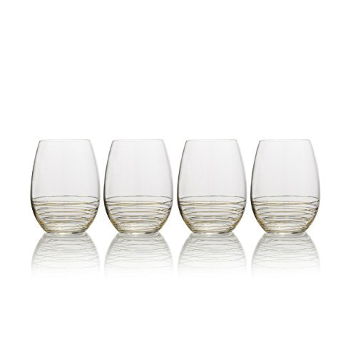 Mikasa Electric Boulevard Gold Stemless Wine Glasses, Set of 4