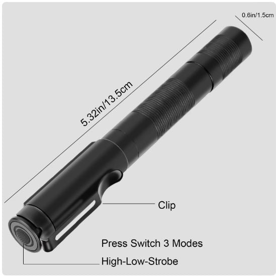 USB Rechargeable Mini Flashlight, Clip Pocket Penlight Waterproof Zoomable LED Torch Light