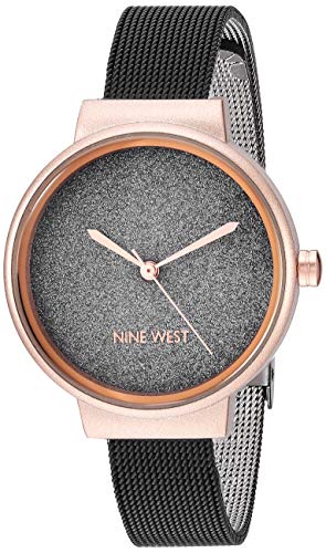 Nine West Women's Rose Gold-Tone and Black Mesh Watch