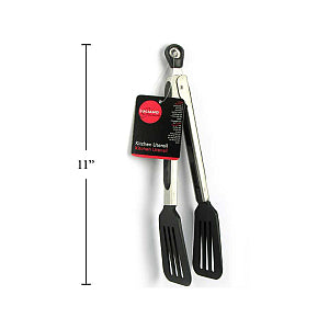 Luciano Gourmet - SS Tongs, Nylon Tip W Silicone Grip, Pull & Lock, Black 9''