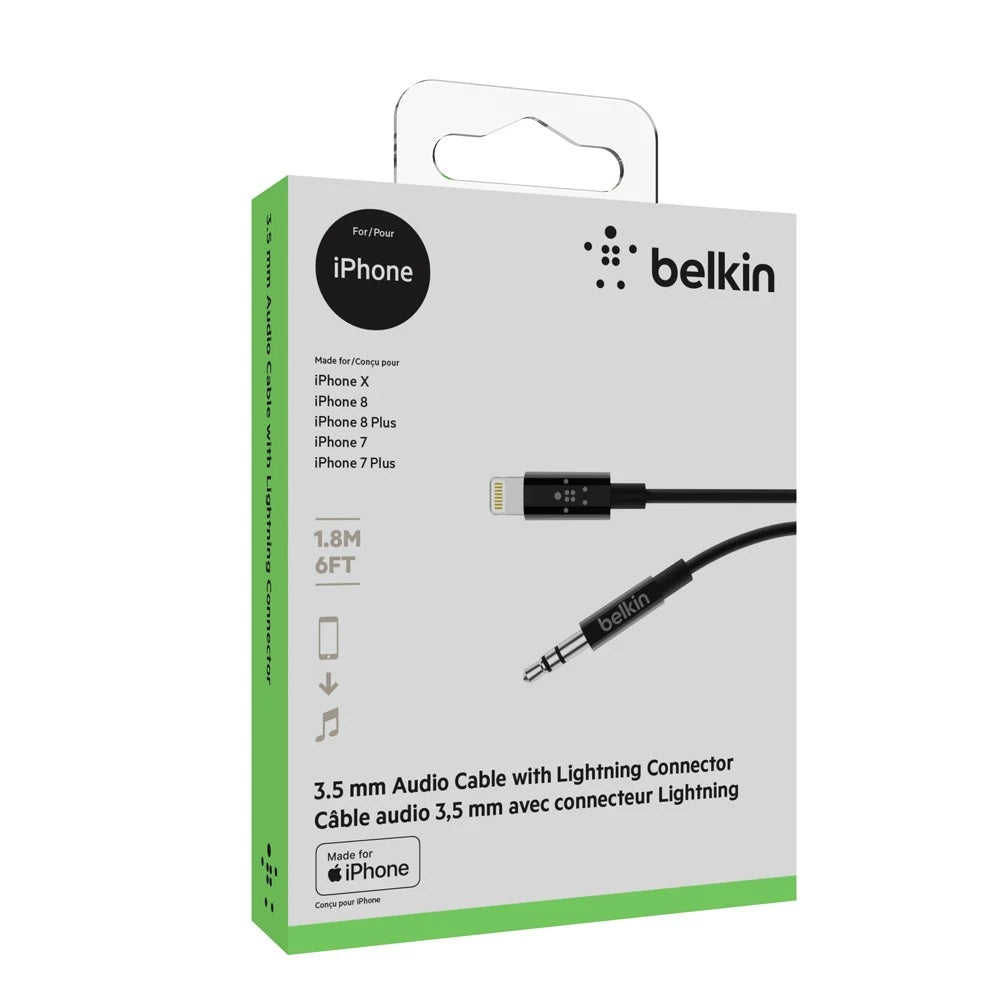 Belkin Apple Lightning to 3.5mm Aux Cable 6ft, Black