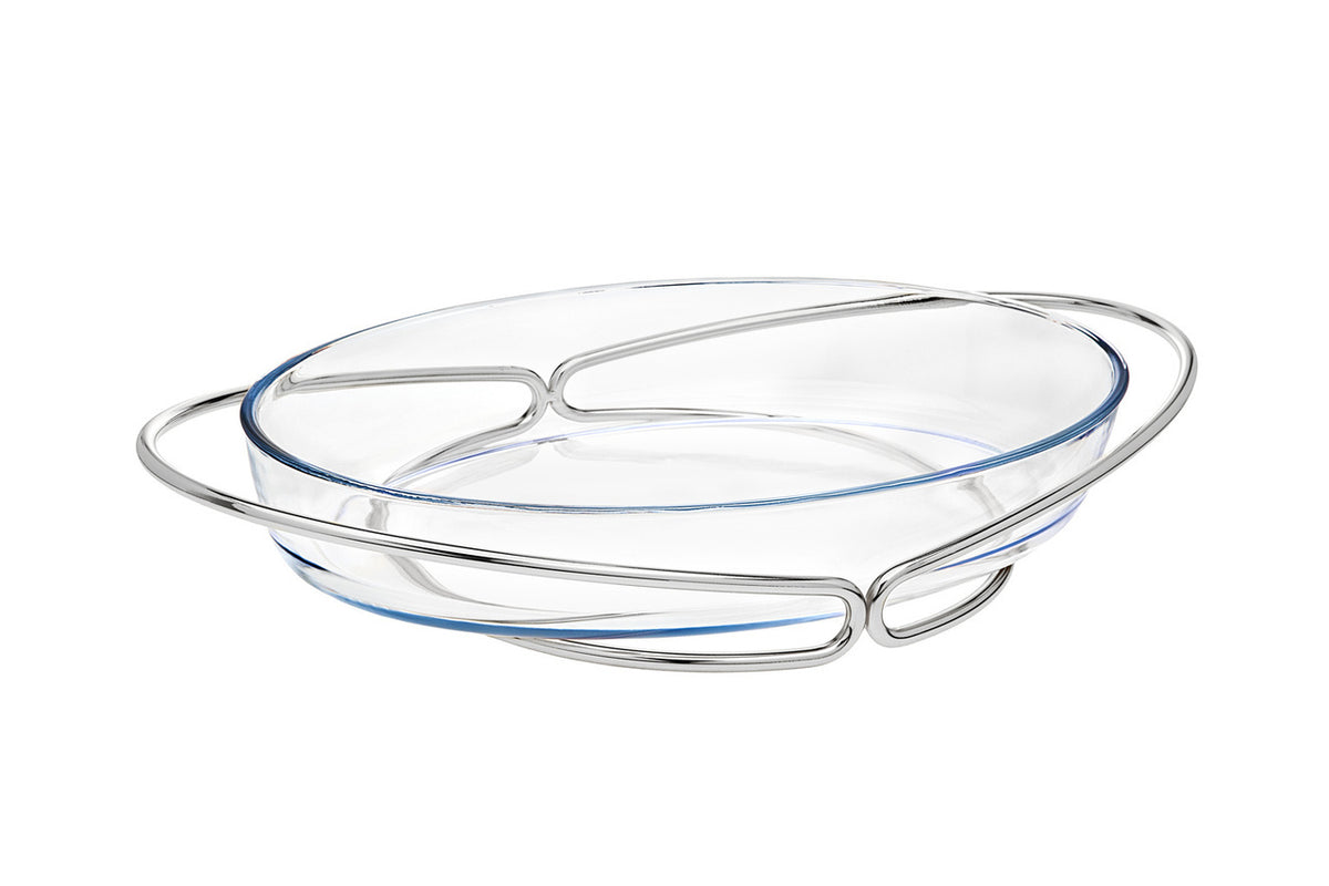 Godinger Glass Oven to Table  Baker with Serving Stand - (Round 2QT, Oval 4QT)