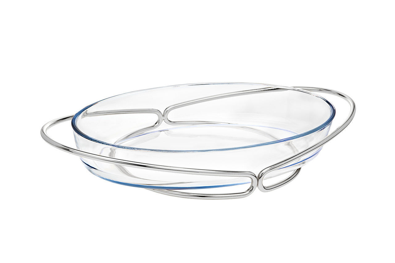 Godinger Glass Oven to Table  Baker with Serving Stand - (Round 2QT, Oval 4QT)
