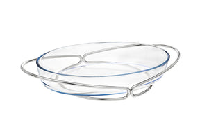 Godinger Glass Oven to Table  Baker with Serving Stand - (Round 2QT, Oval 4QT)
