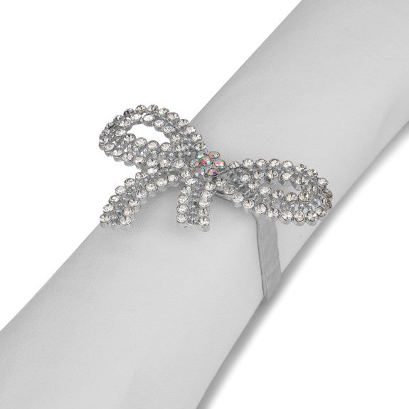 Brilliant Crystal Embellished Bowtie Napkin Ring, Set of 4, Silver