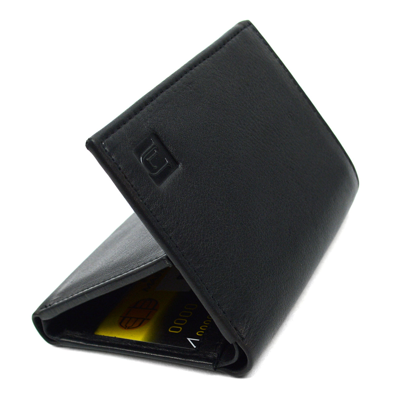 Selini RFID Genuine Leather Tri-Fold Wallet, Black