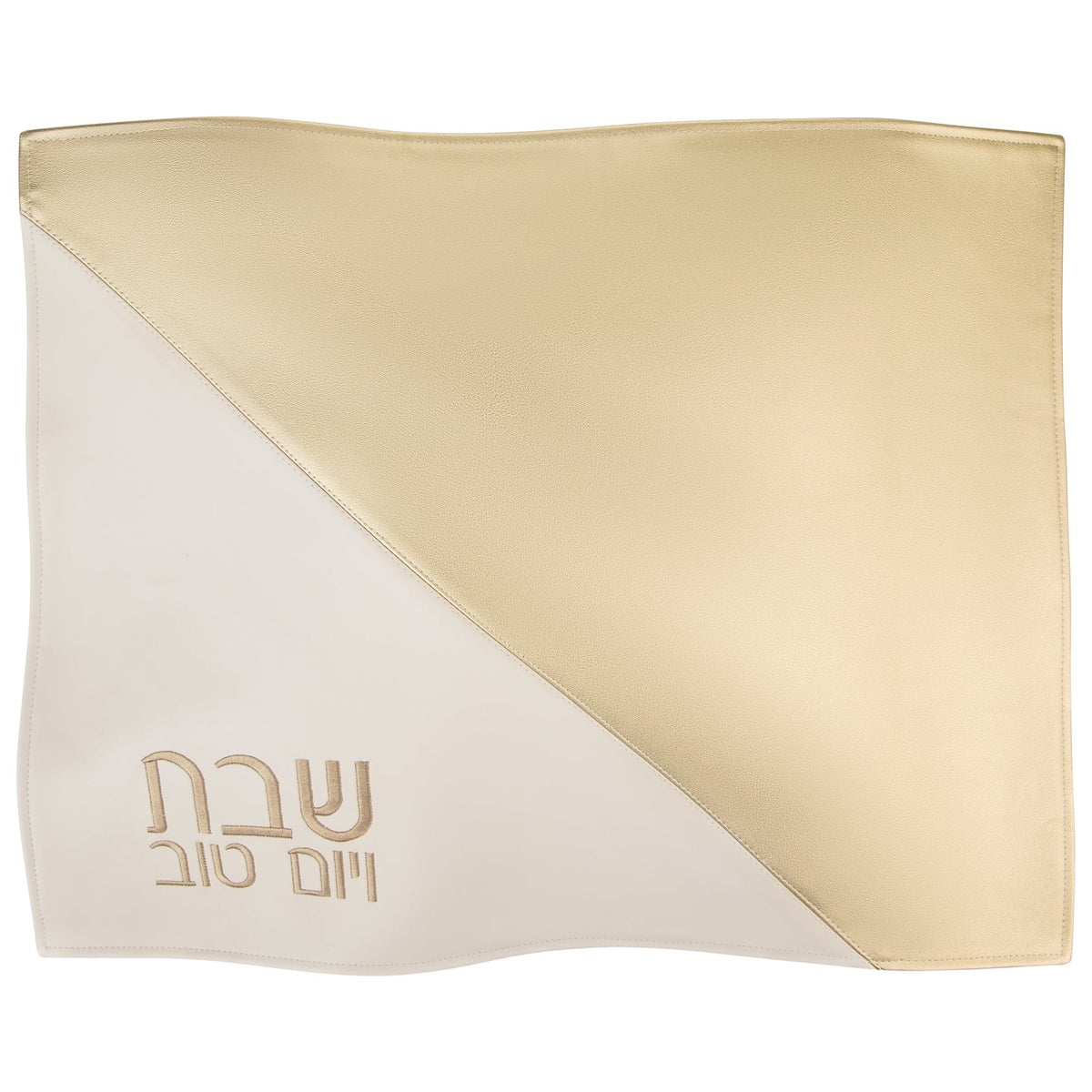 Waterdale PU Leather Challah Cover, Diagonal 2 Tone, White & Gold, 17.5" x 22"