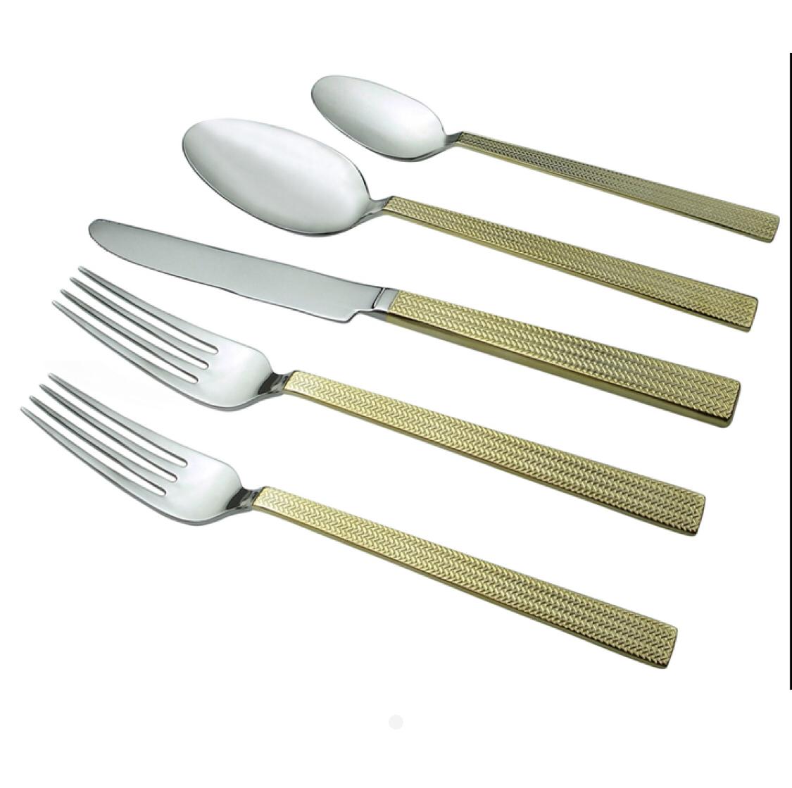 David Shaw 20 Piece Two Tone Gold 18/10 Stainless Steel Flatware Set, Rhone