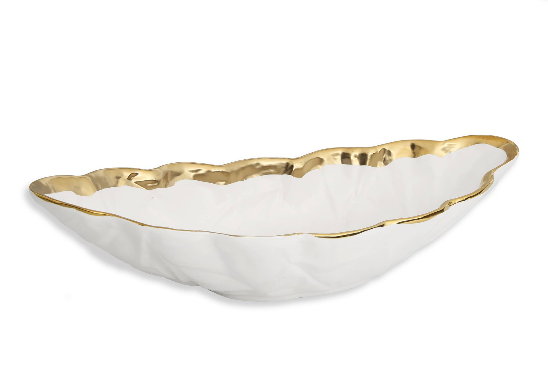 Classic Touch Porcelain Leaf Bowl with Gold Border