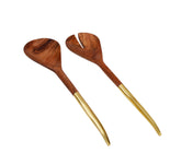 Classic Touch S/2 Wooden Salad Servers With Gold Handle