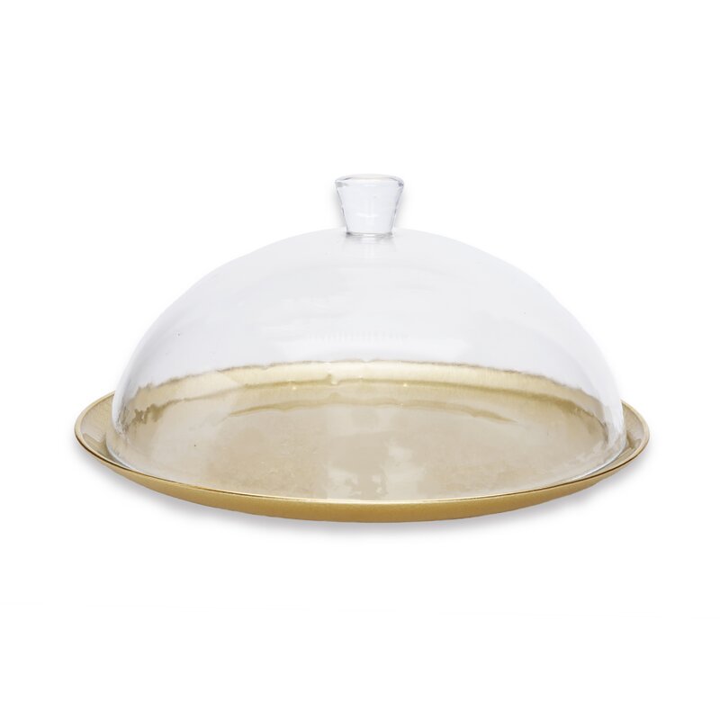 Classic Touch Gold Cake Plate with Glass Dome - 12"D