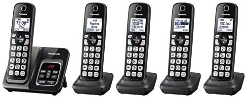 Panasonic KX-TGD535M DECT 6.0 5-Handset Cordless Telephone Phones, Black - Call Block; Answering Machine; Conference Calling; Up to 6 Handsets