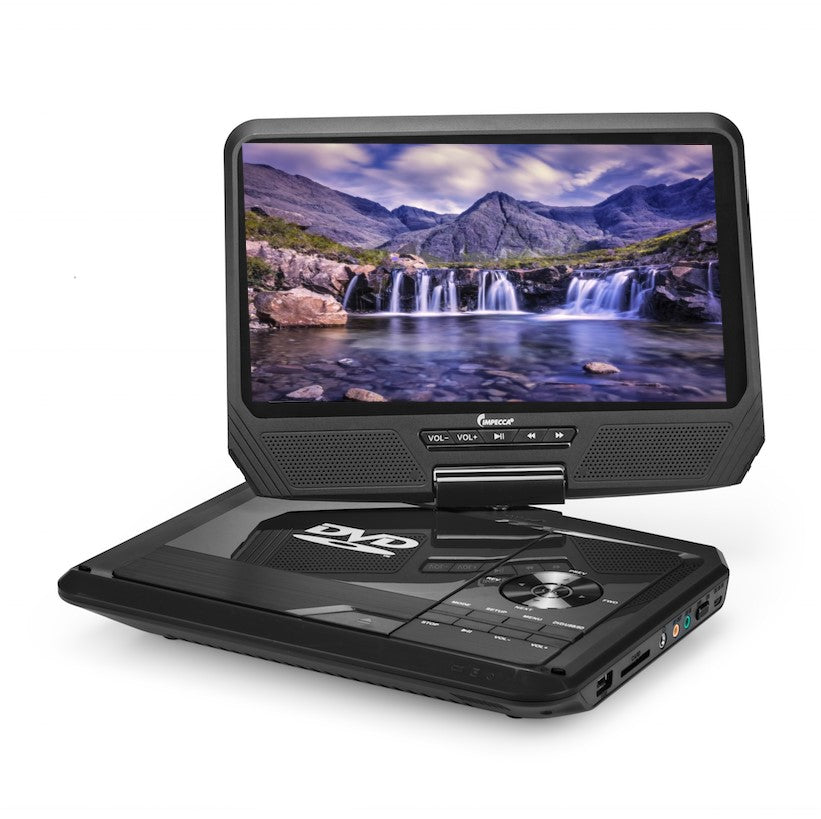 IMPECCA DVP-917K 9-inch 270° Swivel Screen Portable DVD Player, USB & SD Slots,Ability to Copy from CD to USB, 3-4 hours playback, Remote Control, Black