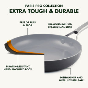 GreenPan - Paris Collection 11" Ceramic Non-Stick Square Grill Pan, Grey