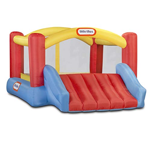 Little Tikes Inflatable Jump 'n Slide Bounce House, Includes Heavy Duty Blower and Stakes, moonwalk Up to Age 8, 250LB, 3 Child Max, 144l x 108w x72h
