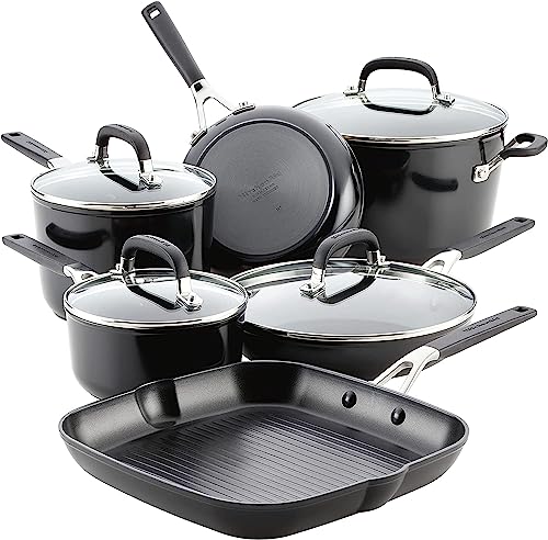KitchenAid 10 Piece Hard Anodized Nonstick Cookware Pots and Pans Set, Onyx Black