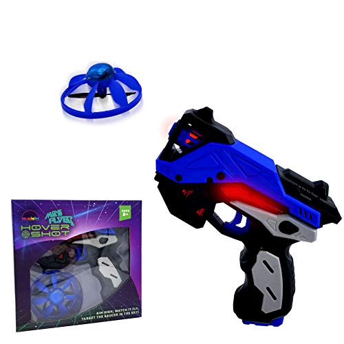 Mini Flyer - Hover Shot. Miniature Flying Saucer Operated By Infrared Shooter! Realistic Laser Tag Gun Sound Effect Shooting Game With Mini LED Flying Target Drone. Indoor RC Flying Toy Gift For Kids
