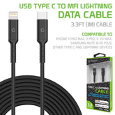 Cellet USB Type C to MFI Lightning Data Cable, 3.3ft (1m) Braided USB Type C to Lighting Data Cable Wire for iPhone iPad Black