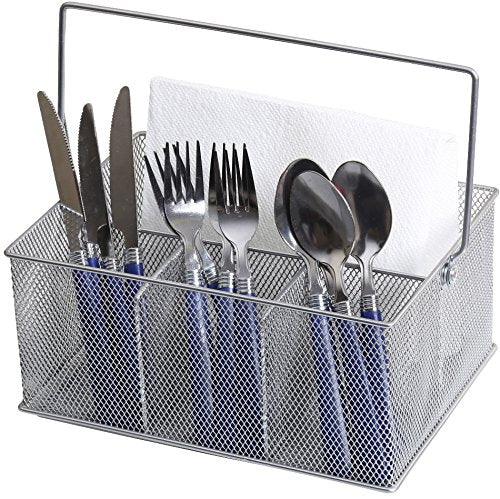 YBM Home Silver Mesh Condiment Caddy for Utensils and Napkins