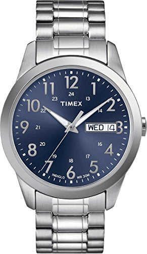 Timex TW2P67300 Men's Indiglo Silver Tone Expansion Bracelet Day Date Blue Dial Watch