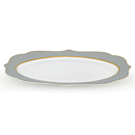 Brilliant Nova Bone China 14" Serving Oval Platter, Silver and Gold Scalloped Rim