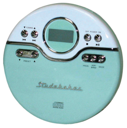 Studebaker SB3703MW Personal Portable Jogging CD Player with FM PLL Radio & Anti Skip, Teal/White - Requires 2 x AA Batteries