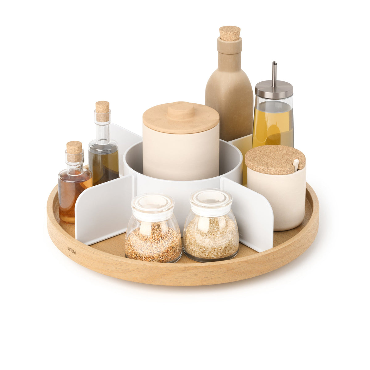 Umbra Bellwood Lazy Susan with Dividers, White-Natural