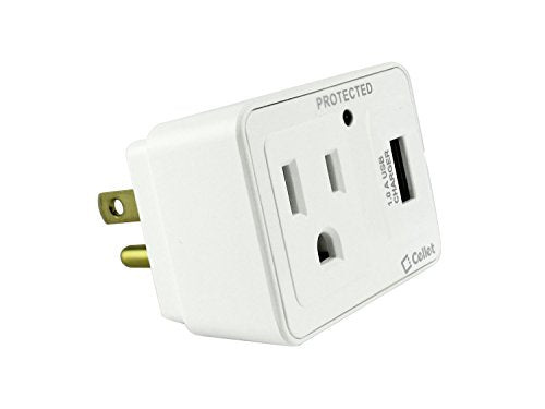 Cellet 1 Outlet + 1.0A USB Port Surge Protector Travel Charger