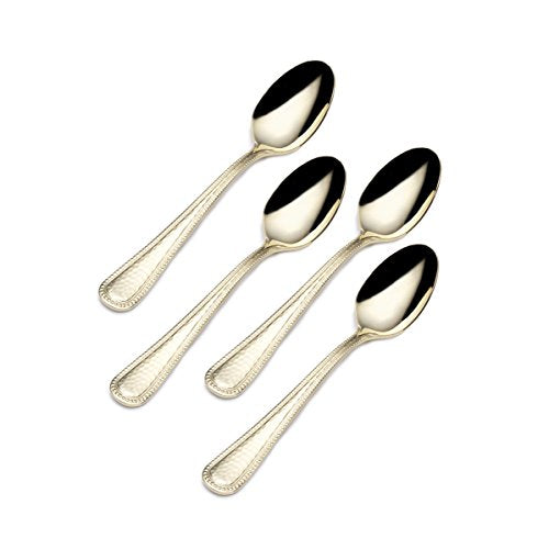Gourmet Basics by Mikasa Halston Gold Plated Stainless Steel Demitasse Dessert Spoon (Set of 4)
