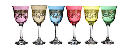 Classic Touch Multi-Colored Glasses with Gold Accent , Set of 6