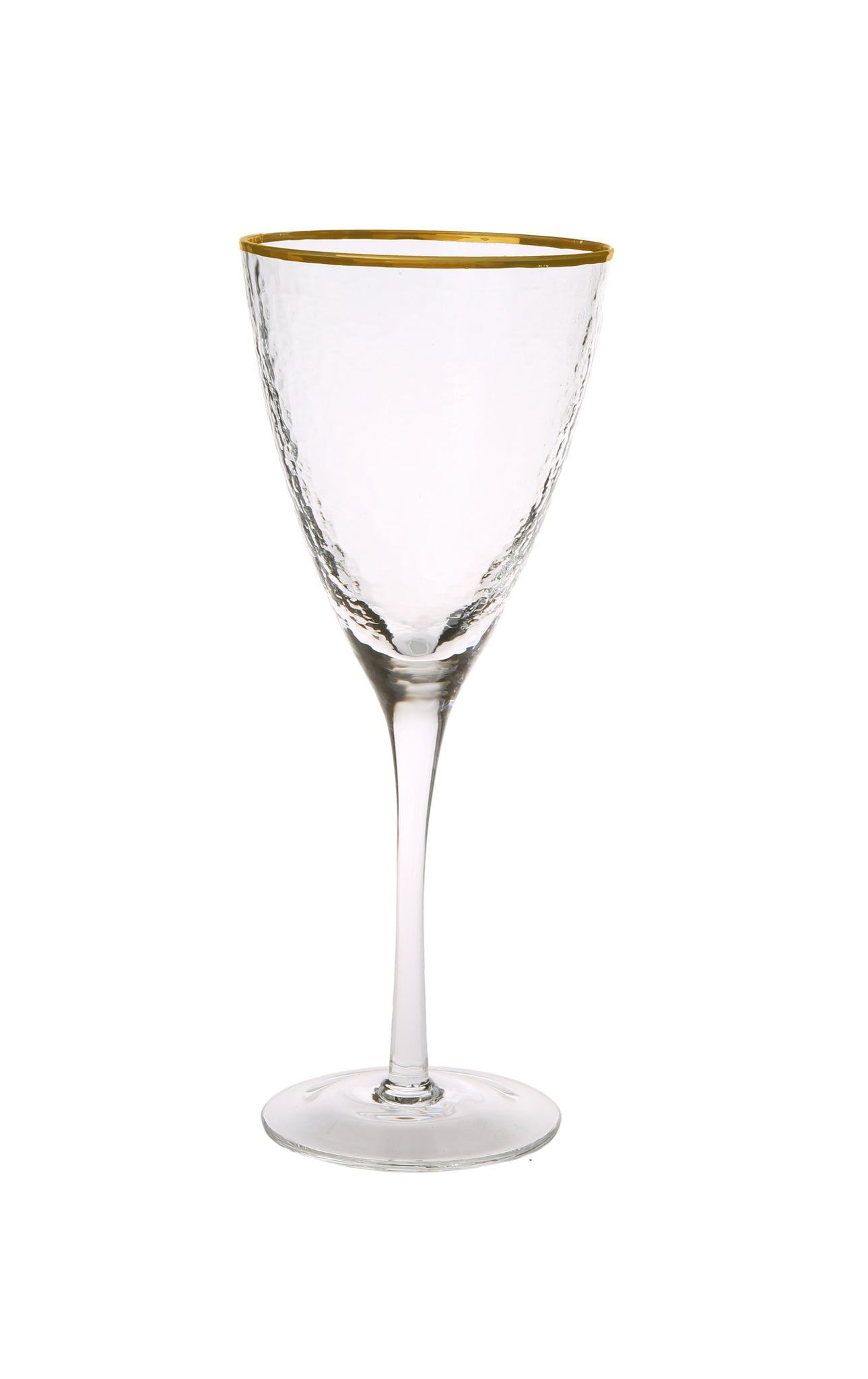 Classic Touch Set of 6 Hammered Pebbled Wine Glasses with Gold Design