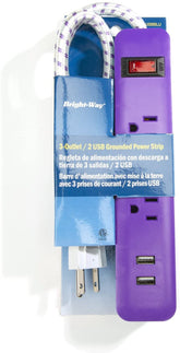 Bright-Way 3 Outlet, 2 USB Strip - Assorted Colors