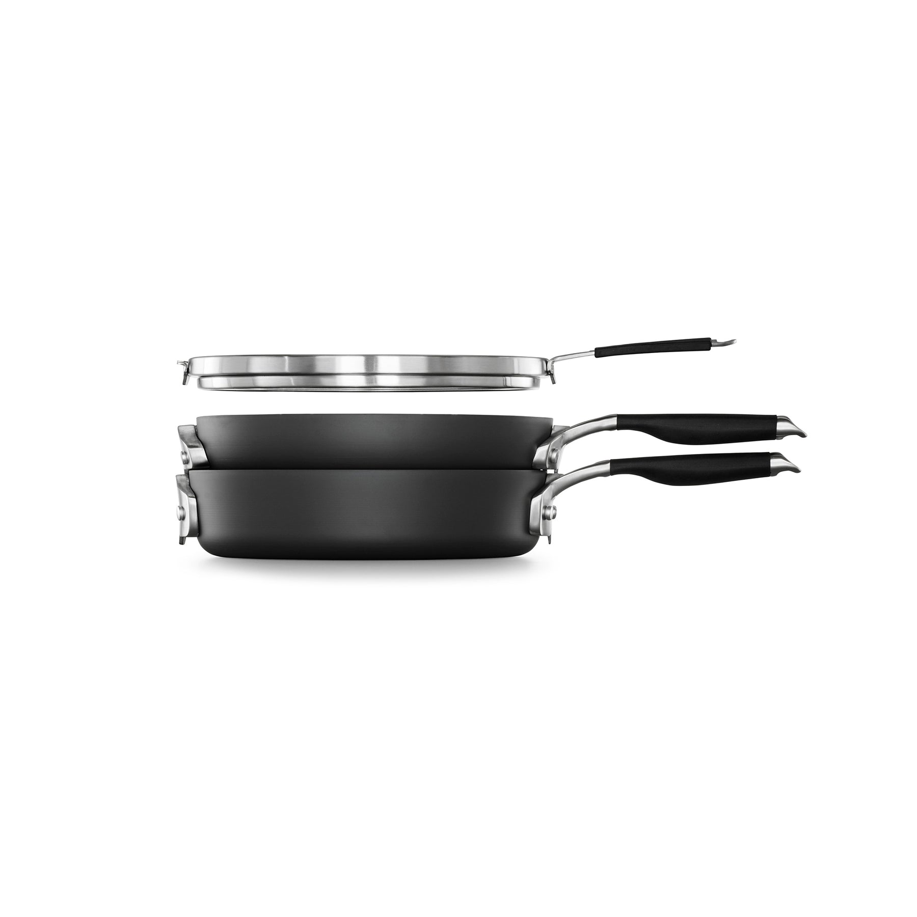Calphalon Select 3pc Space Saving Hard-Anodized Nonstick Cookware Set, 10 Inch Frying Pan and 3Qt Saute Pan with Flat Cover