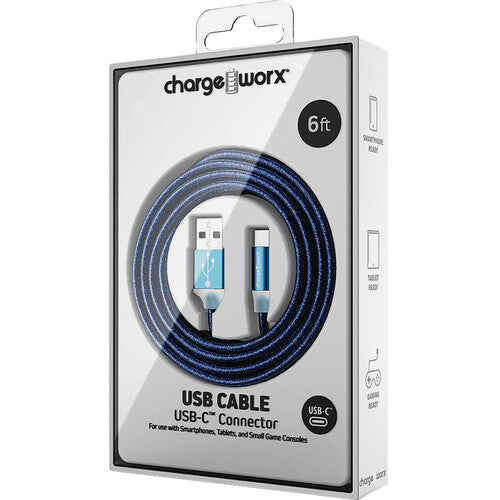 ChargeWorx GlowSync USB 2.0 Type-C to USB Type-A Male Cable, 6', Dark Blue
