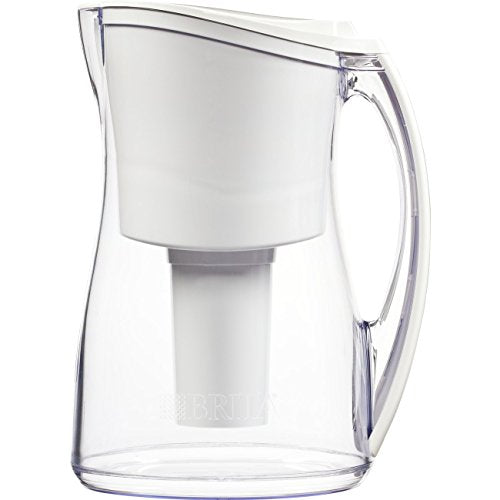 Brita 8 Cup/ 64 Oz Marina BPA Free Plastic Water Pitcher with 1 Filter, White