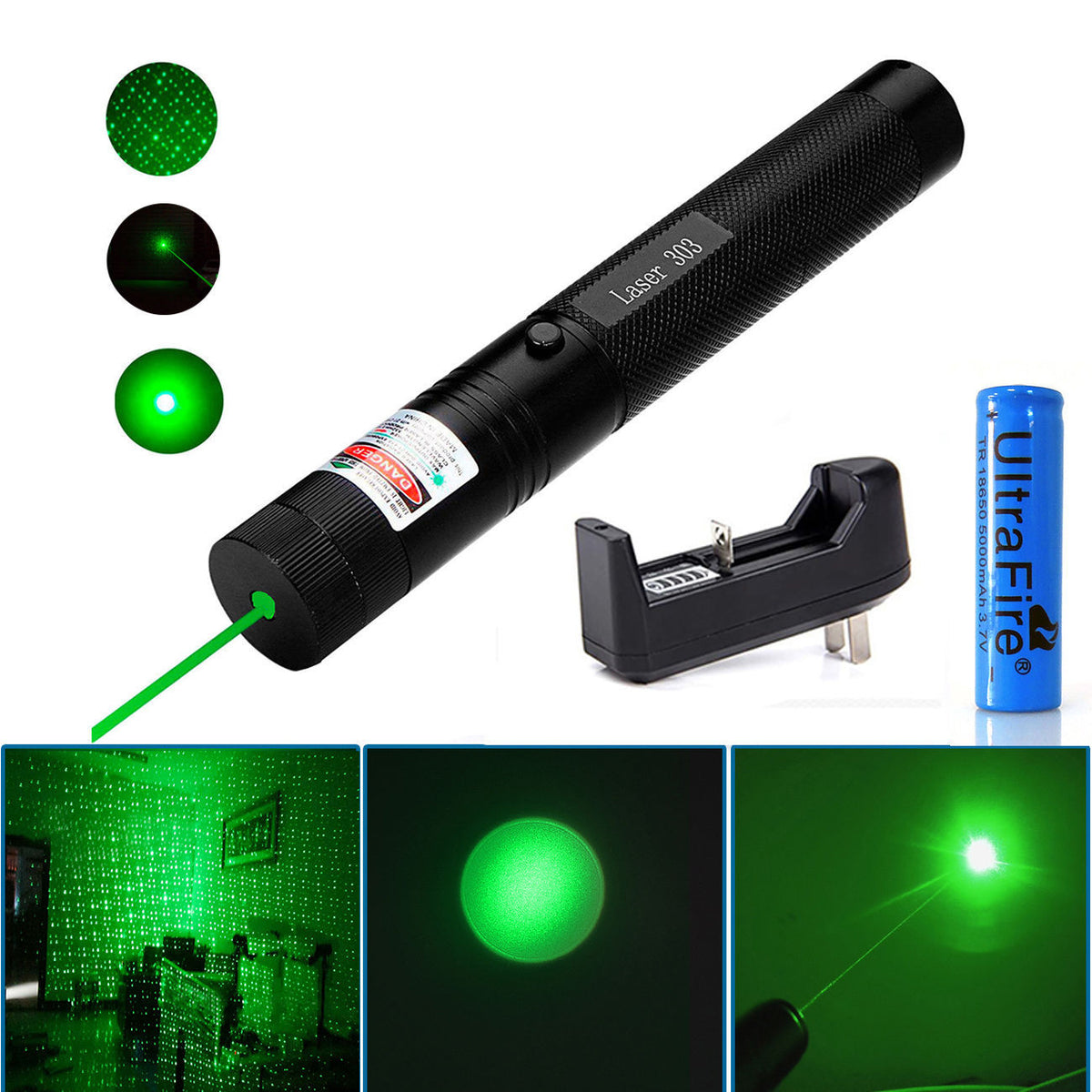 Powerful Green Laser Pointer 532nm 50mw, Green Beam - Includes Rechargeable Battery and Charger