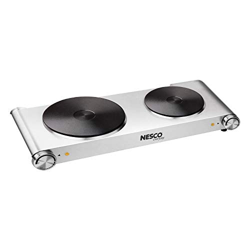 Nesco Food Warmer, 2 Cast Iron Plates, Silver