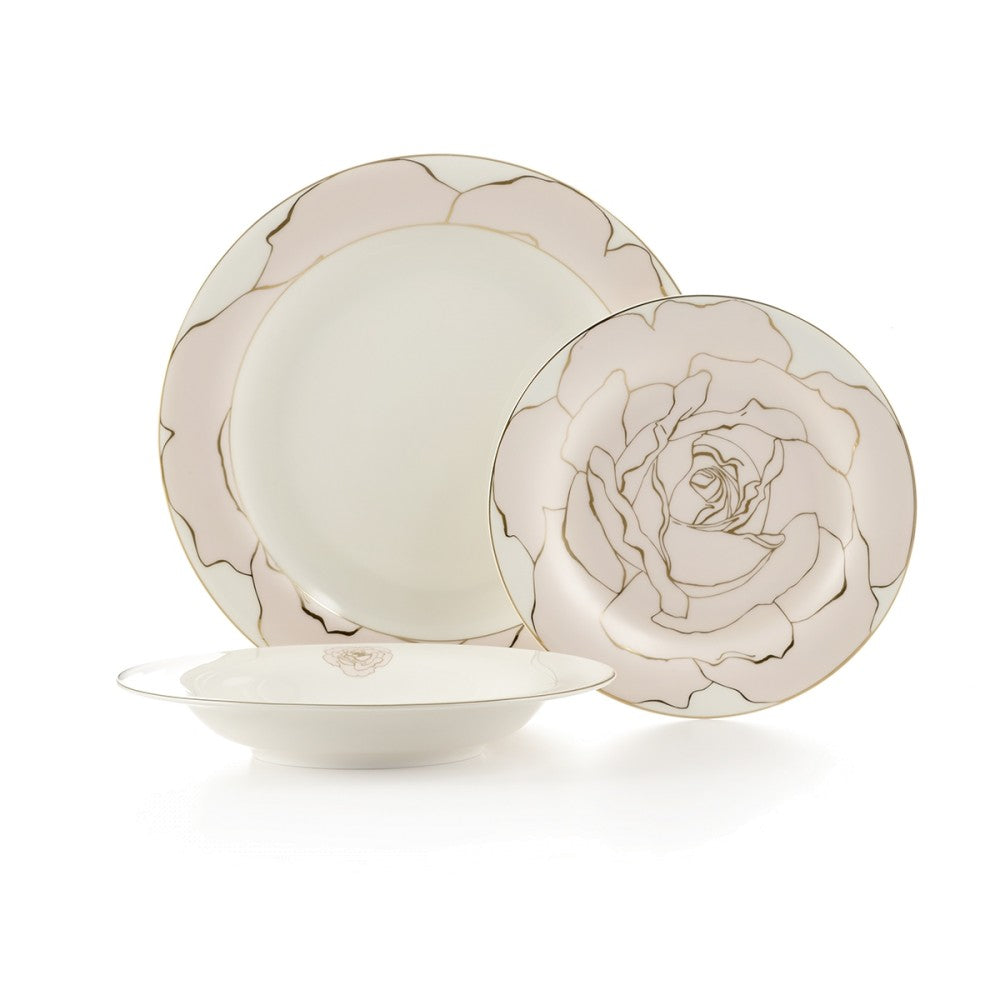 Brilliant Rose Blossom 30 Piece Bone China Dinnerware Set, Service for 6, Dinner Plate, Salad Plate, Soup Bowl, B&B Plate and Compote Bowl