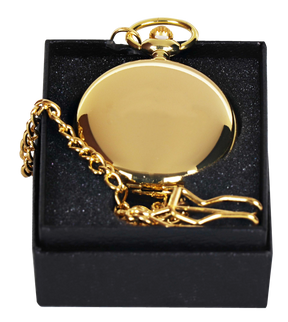 A&M - Gold Pocket Watch With Chain, Alef Beth Time Face