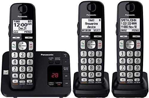 PANASONIC DECT 6.0 Expandable Cordless Phone System with Answering Machine and Call Blocking 3 Handsets, Black