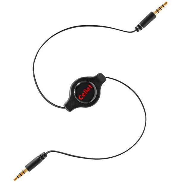 Cellet 3 Foot Retractable Aux Audio Cable, Black