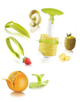 Vacu Vin Fruit Preparation Set - Includes: 1 x 4-in-1 Pineapple Peeler/Corer/Slicer/Wedger, 1 x Melon Slicer, 1 x Strawberry Huller and 1 x Citrus Peeler