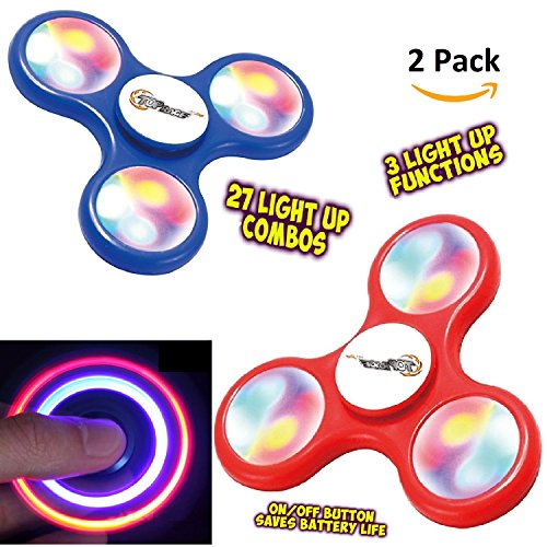 Top Race Finger Fidget Figet Spinner Toy with LED Lights, 2 Pack (Red and Blue)