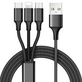 10 Foot 3 in 1 Cable - Micro USB, Lightning, Type C, Black
