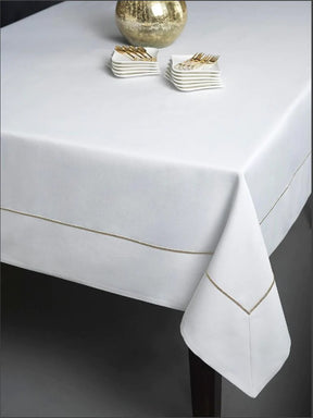European Art Loft Border White Gold Stitch Spill-Proof TableCloth - Assorted Sizes